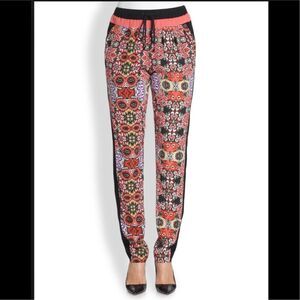 REBECCA MINKOFF Cyan Drift Black & Multicolor Floral Pull-On Silk Pants 4
